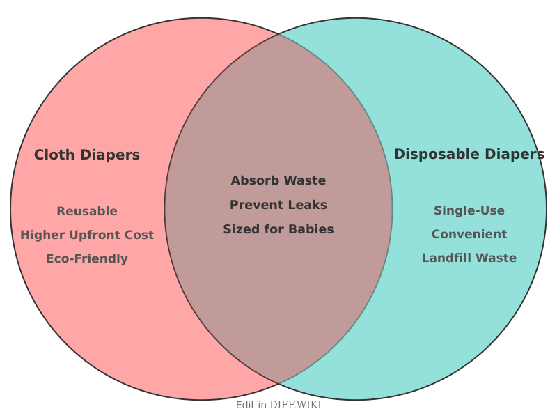Venn diagram for Differences between Cloth Diapers and Disposable Diapers