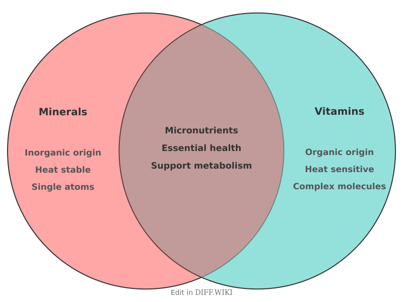 Venn diagram for Differences between Minerals and Vitamins