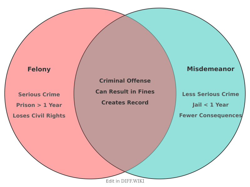 Venn diagram for Differences between Felony and Misdemeanor