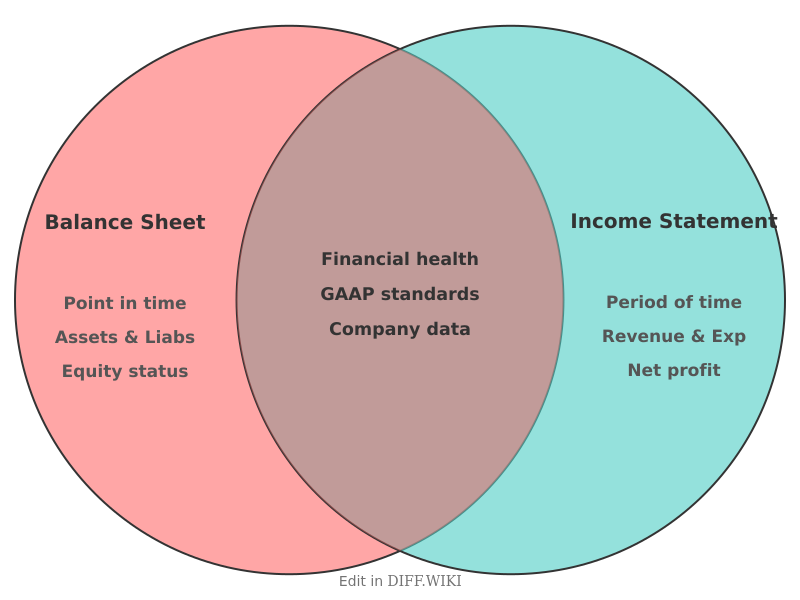 Venn diagram for Differences between Balance Sheet and Income Statement