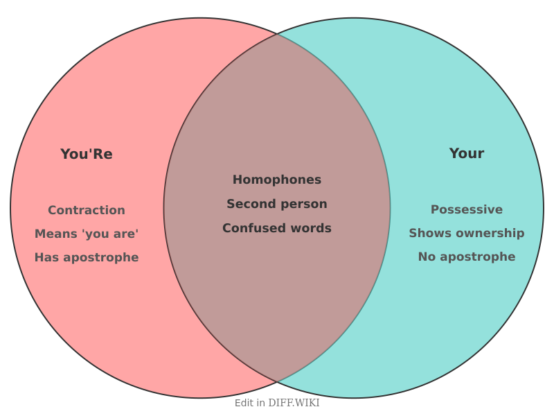 Venn diagram for Differences between You're and Your