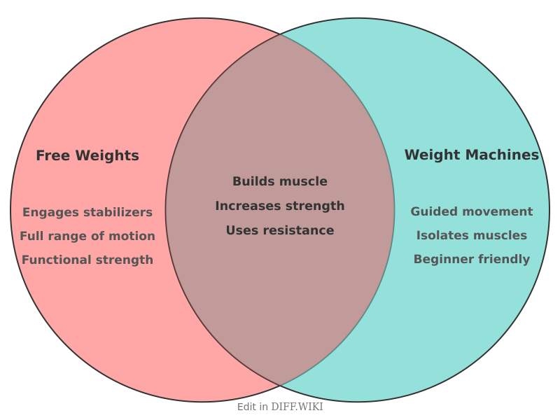 Venn diagram for Differences between Free Weights and Weight Machines