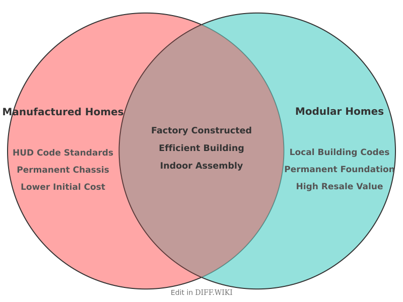 Venn diagram for Differences between Manufactured Homes and Modular Homes