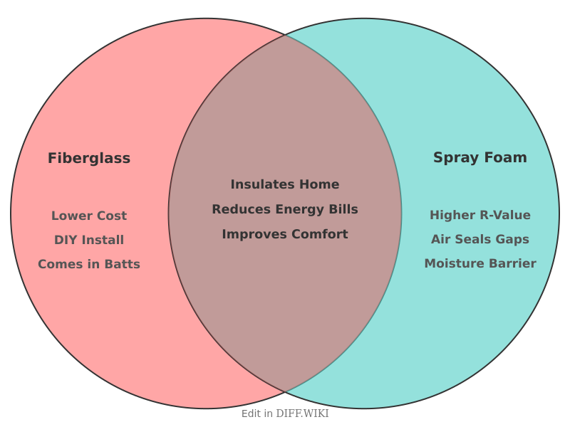 Venn diagram for Differences between Fiberglass Insulation and Spray Foam Insulation