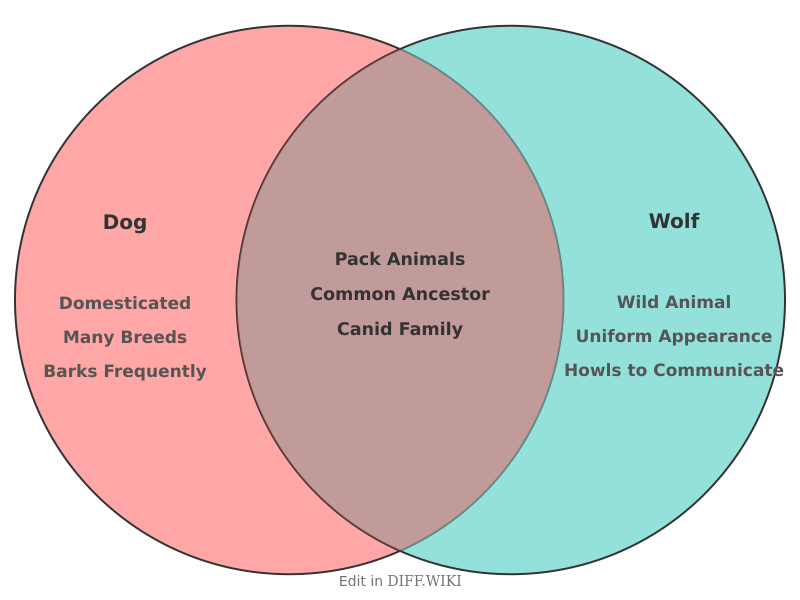Venn diagram for Differences between Dog and Wolf