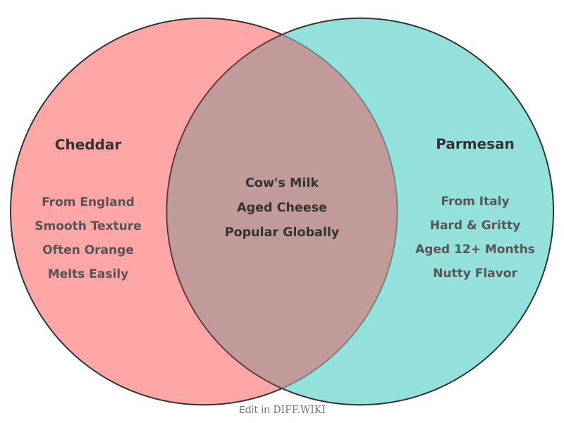 Venn diagram for Differences between Cheddar Cheese and Parmesan Cheese