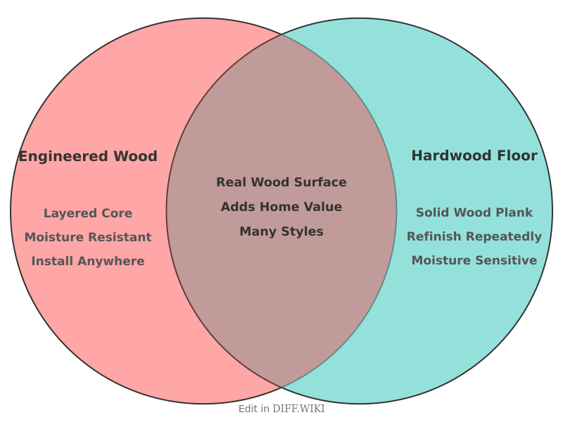 Venn diagram for Differences between Engineered Hardwood Floor and Hardwood Floor