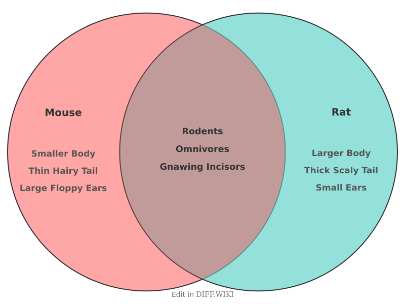 Venn diagram for Differences between Mouse and Rat