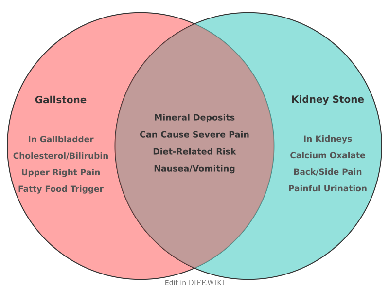 Venn diagram for Differences between Gallstone and Kidney Stone
