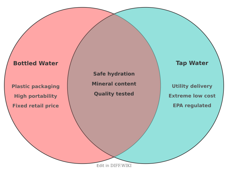 Venn diagram for Differences between Bottled Water and Tap Water