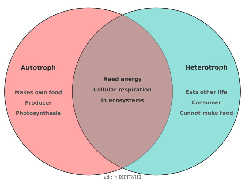 Venn diagram for Differences between Autotroph and Heterotroph
