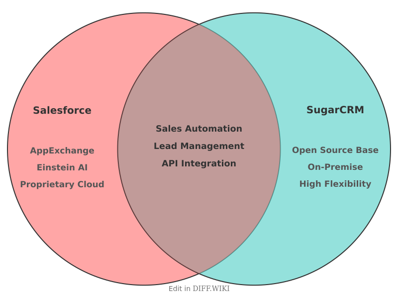 Venn diagram for Differences between Salesforce.com and SugarCRM